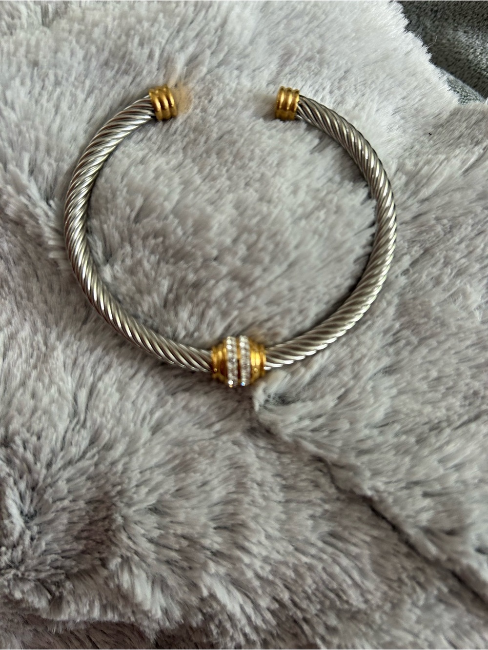 4/$50 Two-Tone Silver and Gold Cable Cuff Bracelet with Pave Accent